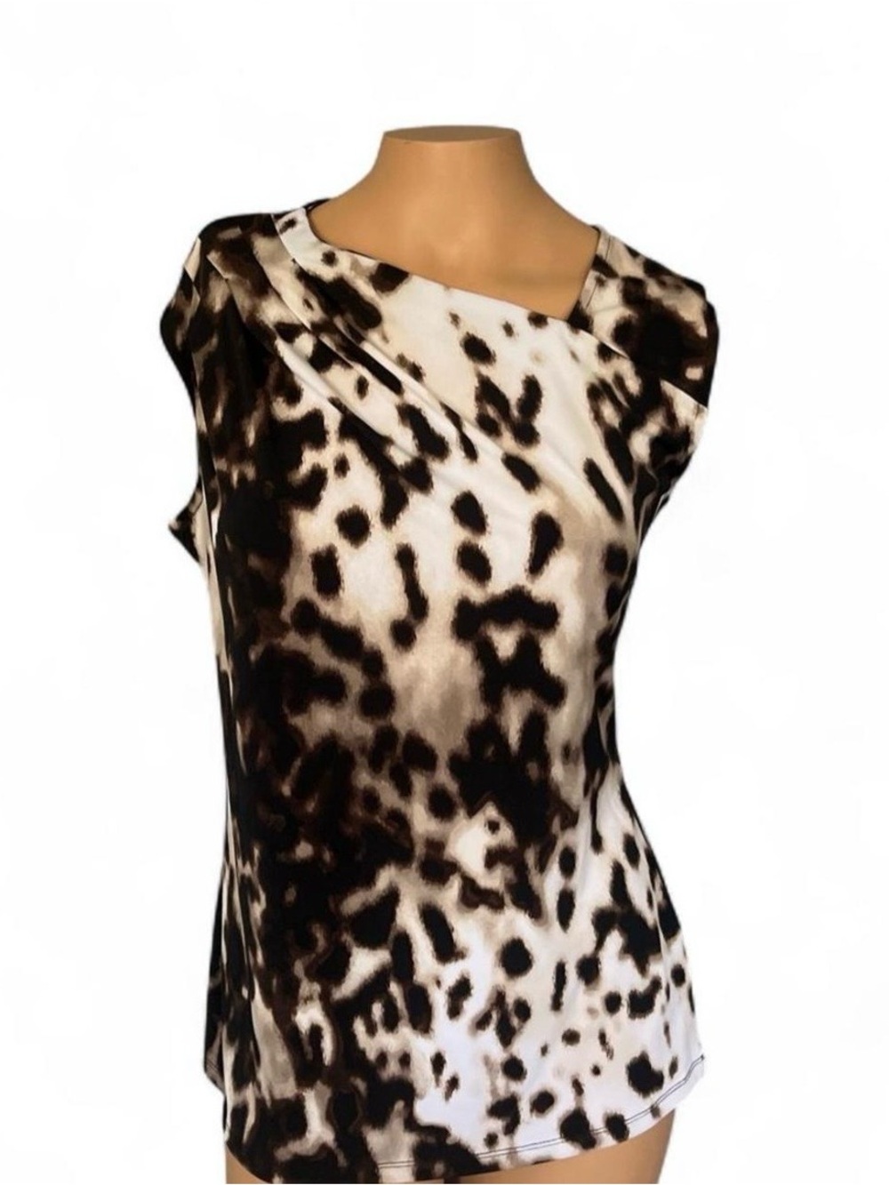 Worthington Black and White Animal Print Asymmetric Tank